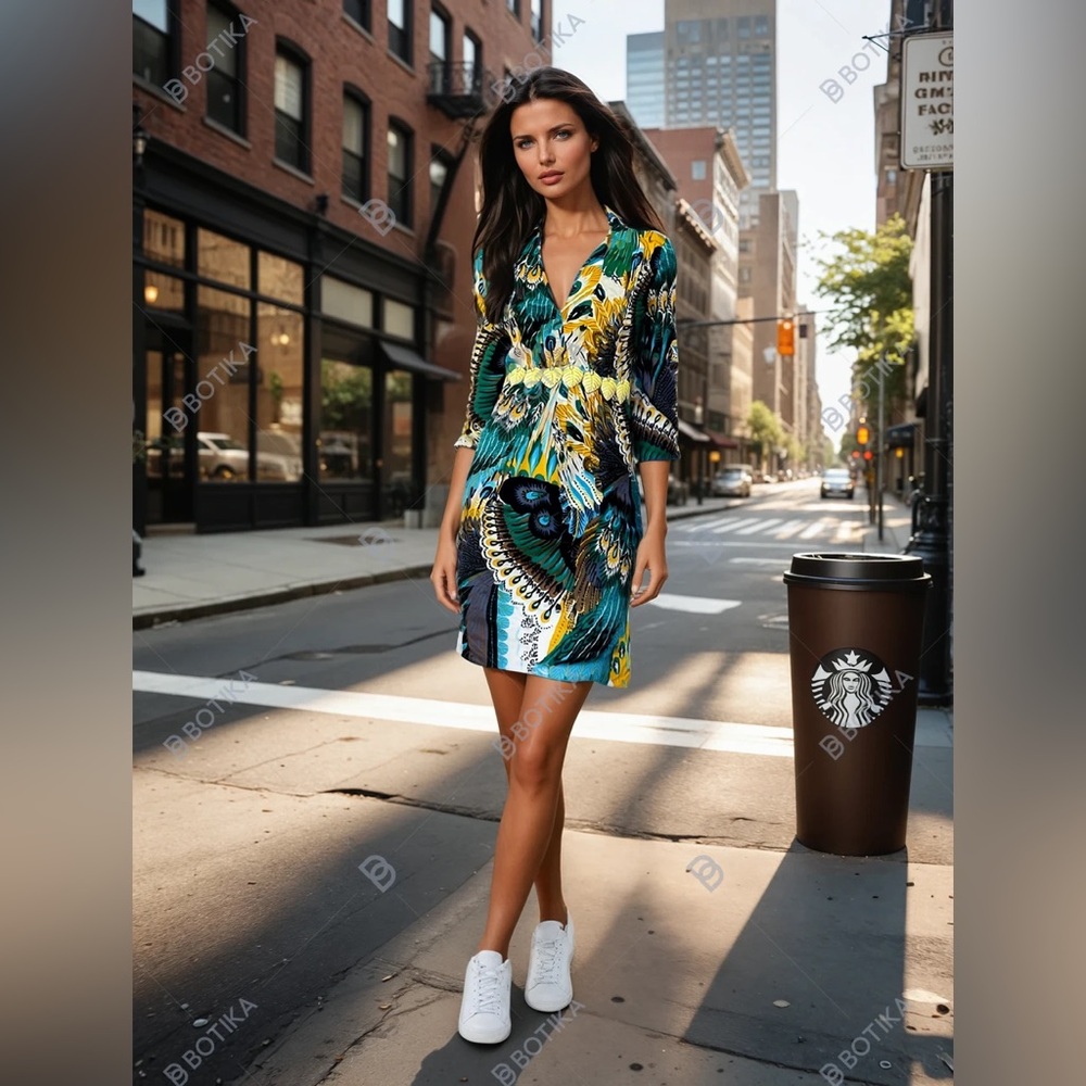 Sky Green and Gold Wrap Sundress with Bell Sleeves